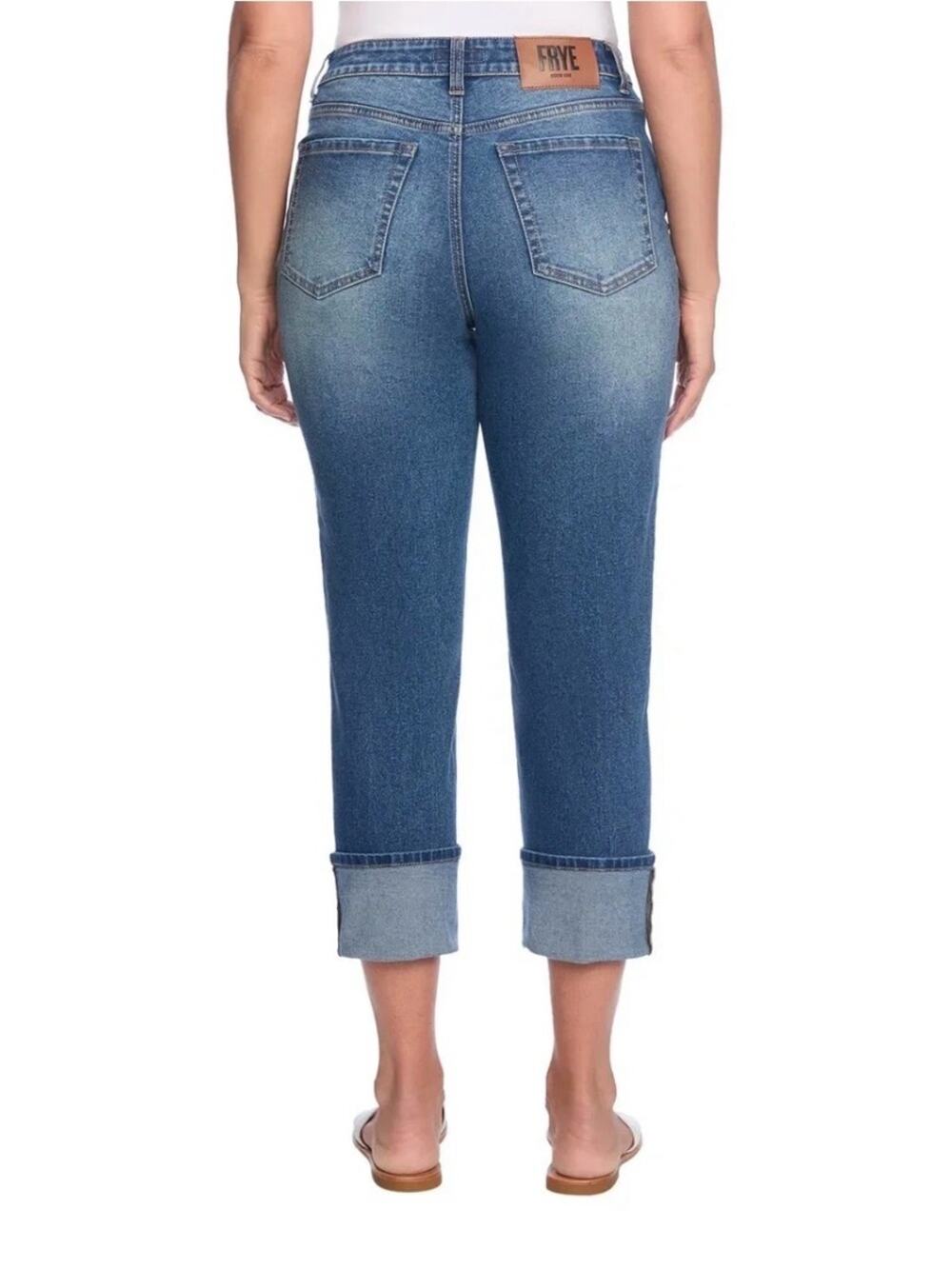 NEW Frye HIGH RISE STRETCH MEDIUM WASH ROLLED Blue Cropped Ankle Jeans SZ 8